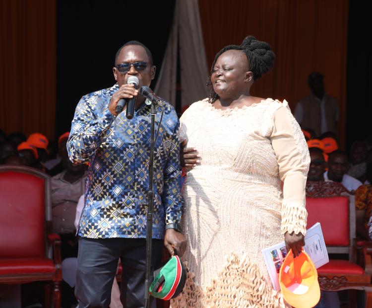 Principal Secretary for Broadcasting and Telecommunications, Stephen Isaboke, and Homa Bay Woman Representative Dr. Joyce Osogo during a thanksgiving ceremony in Kanyadhiang, Homa Bay County. Photo by Davis Langat/KNA.