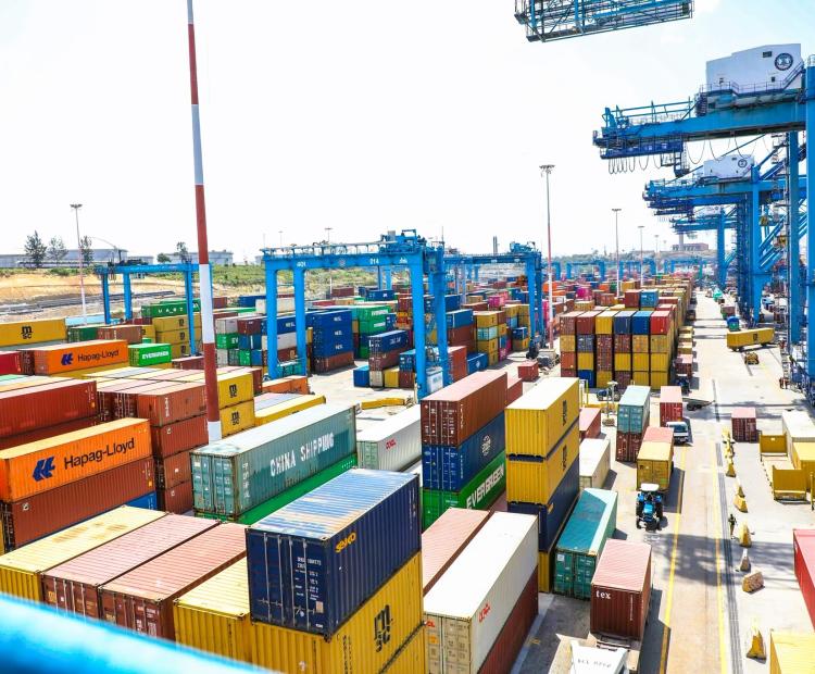 A general view of containerised cargo stacked at one of the container terminals at the Port of Mombasa.