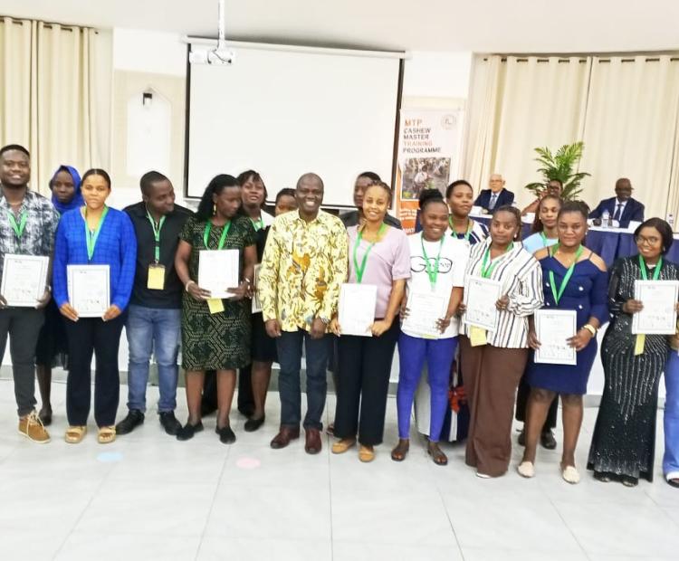 Some of the 81 participants from 11 African nations pose with their certificates after a week-long training, second session of the 21st edition of the Master Training Programme (MTP) for Cashew Value Chain Promotion in Africa.