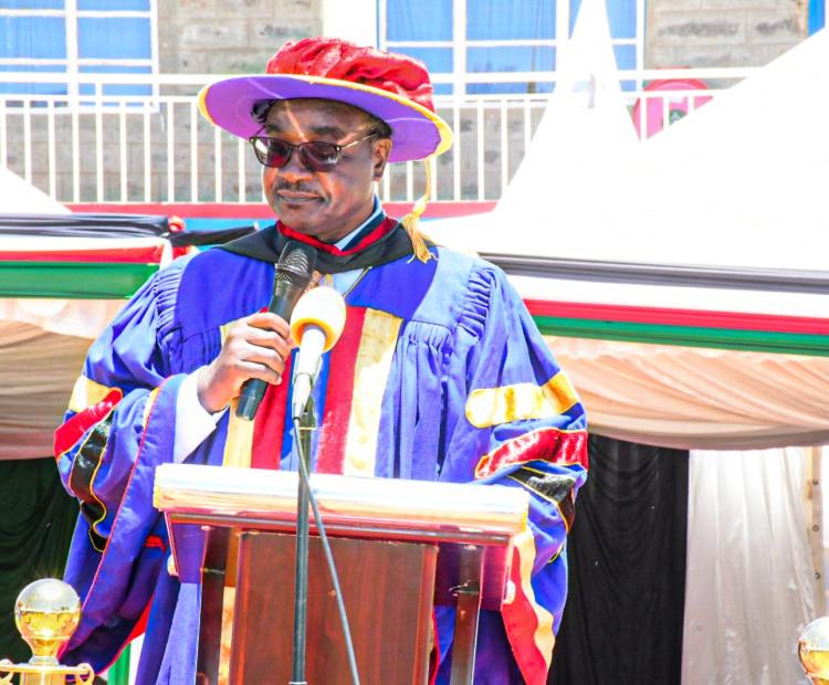 Education Cabinet Secretary, Migos Ogamba, during the 1st  Graduation Ceremony of Kipsoen National Polytechnic in Keiyo North, Elgeyo Marakwet County
