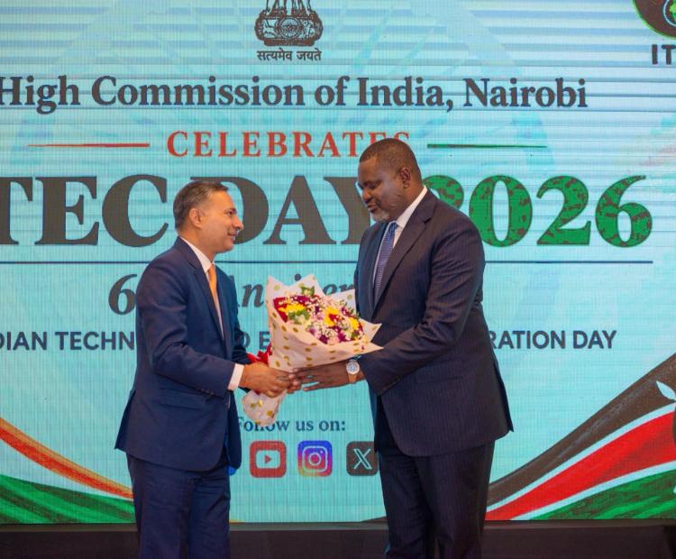 Public Service, Human Capital Development and Special Programmes CS Geoffrey Ruku and Indian High Commissioner to Kenya Dr Adarsh Swaika during celebrations of ITEC in Nairobi.