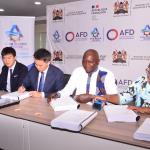Athi Water Works Development Agency (AWWDA) CEO Eng. Joseph Kamau (second right), flanked by Corporation Secretary Joyce Mukururi (right), with Pan Nan, and Liao Huihuang during the signing of the landmark partnership.
